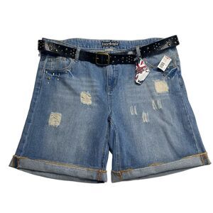 Freestyle Distressed Studded Blue Jean Denim Shorts with Belt Plus Sz 20 NWT